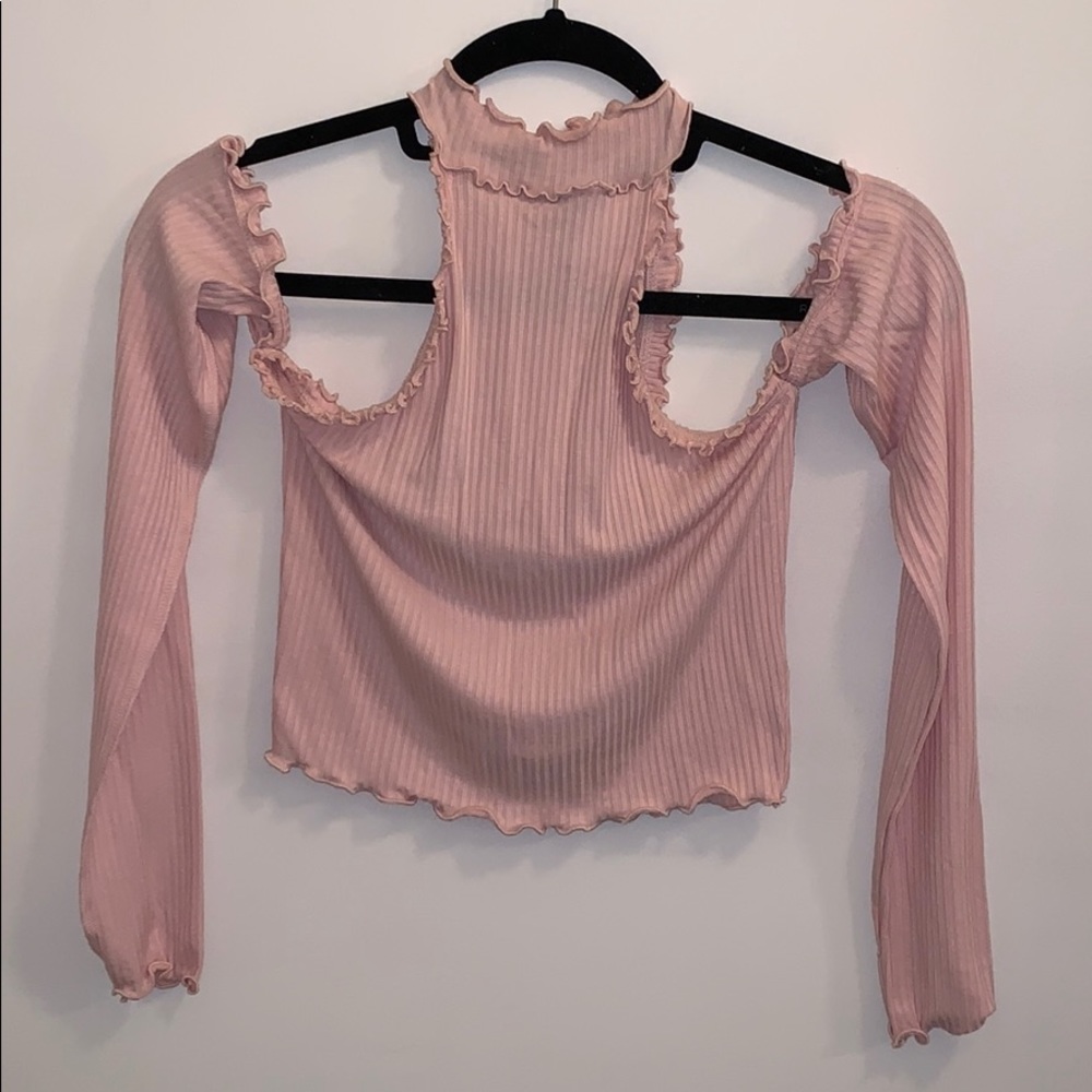Forever 21 Turtle Neck Cutout Frilly Crop